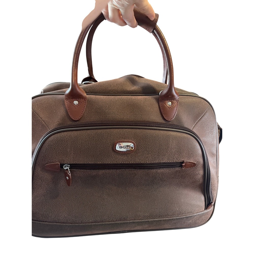 Boyt Brown Textured Faux Leather‎ Weekender Travel Bag Carry On Duffel Luggage